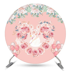 Lofaris Heart Wreath Swan Pink Floral Circle Wedding Backdrop