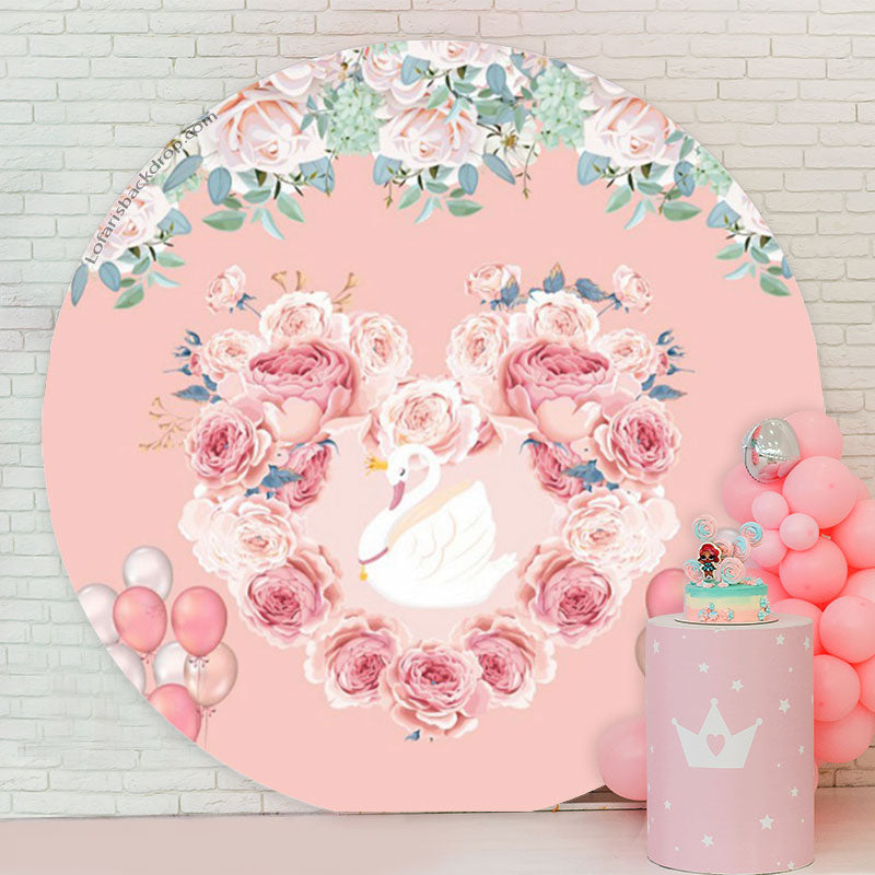 Lofaris Heart Wreath Swan Pink Floral Circle Wedding Backdrop
