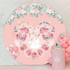Lofaris Heart Wreath Swan Pink Floral Circle Wedding Backdrop