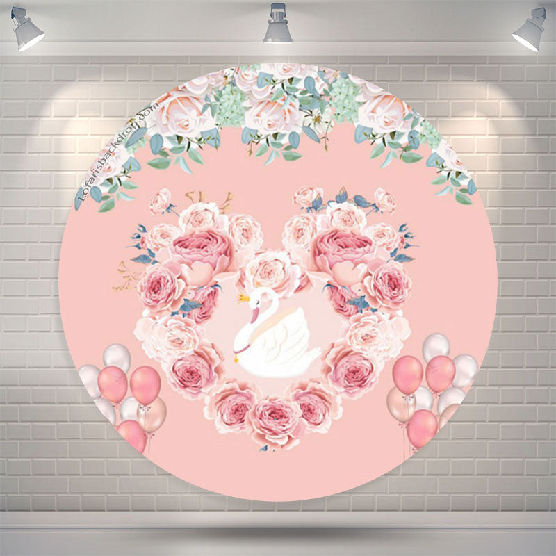 Lofaris Heart Wreath Swan Pink Floral Circle Wedding Backdrop