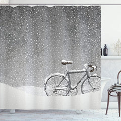 Lofaris Heavy Snow Grey Bicycle Bathroom Shower Curtain