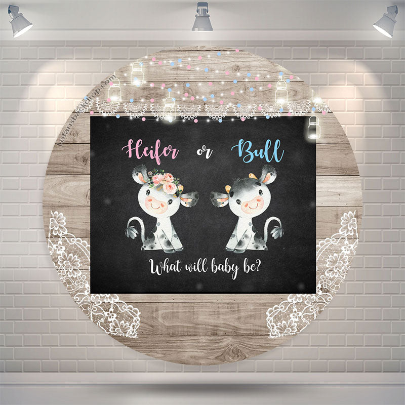 Lofaris Heifer Or Buff Wood Round Backdrop For Gender Reveal