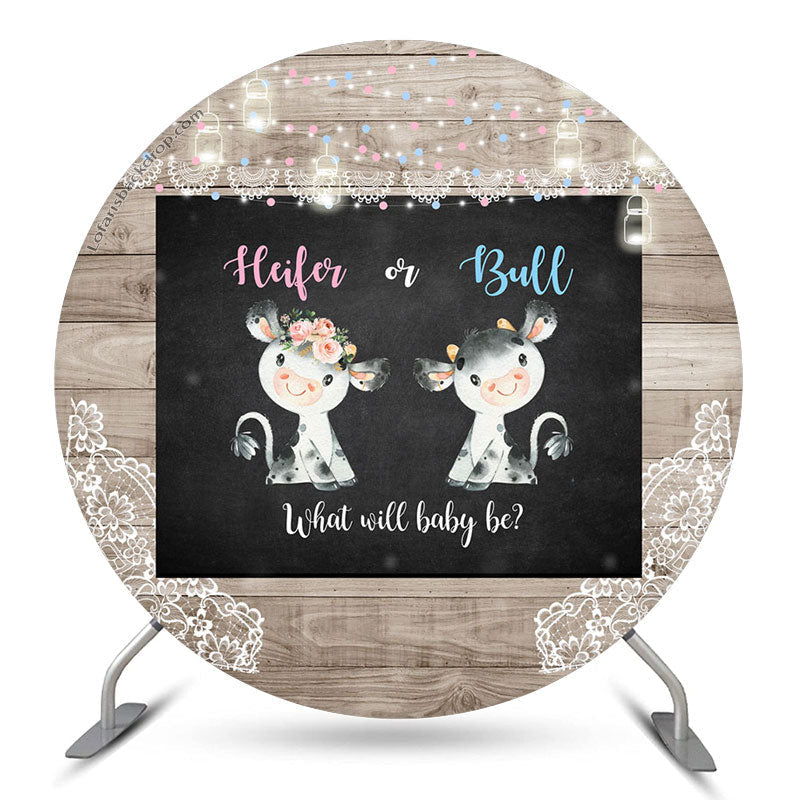 Lofaris Heifer Or Buff Wood Round Backdrop For Gender Reveal