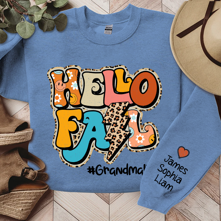 Lofaris Grandma Life Hello Fall Sweatshirt Custom And Kids Autumn Gift TH