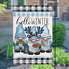 Lofaris Hello Winter Blue Plaid Gnome Christmas Garden Flag