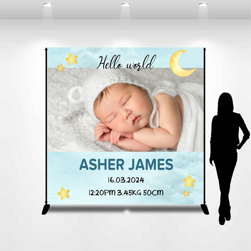Lofaris Hello World Moon Custom Photo Baby Shower Backdrop