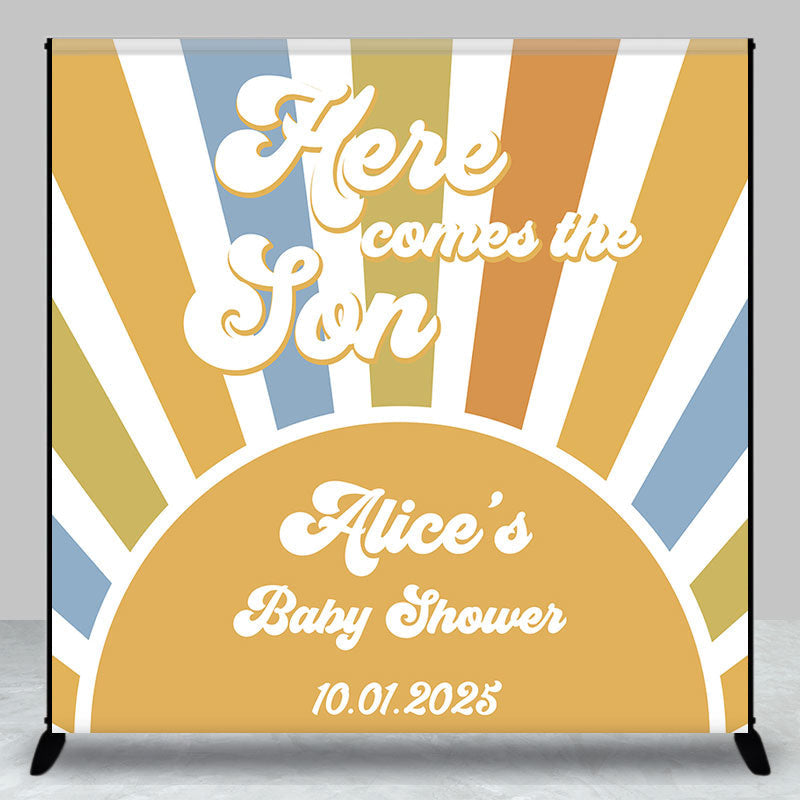 Lofaris Here Come The Son Stripe Custom Baby Shower Backdrop