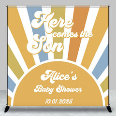Lofaris Here Come The Son Stripe Custom Baby Shower Backdrop