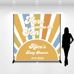 Lofaris Here Come The Son Stripe Custom Baby Shower Backdrop