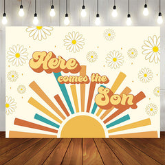 Lofaris Here Comes The Son Floral Beige Baby Shower Backdrop
