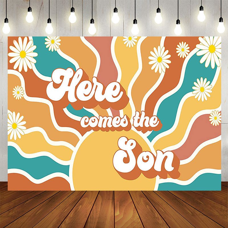 Lofaris Here Comes The Son Wave Pattern Baby Shower Backdrop