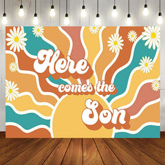 Lofaris Here Comes The Son Wave Pattern Baby Shower Backdrop