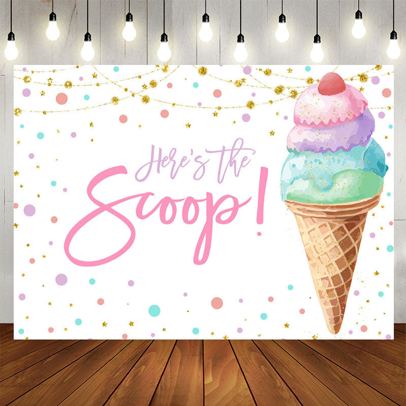 Lofaris Heres The Scoop Icecream White Birthday Backdrop