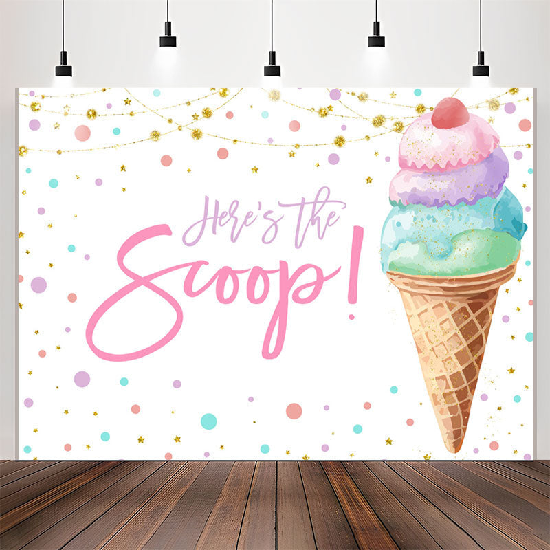 Lofaris Heres The Scoop Icecream White Birthday Backdrop