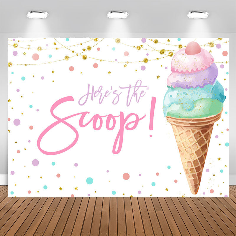 Lofaris Heres The Scoop Icecream White Birthday Backdrop