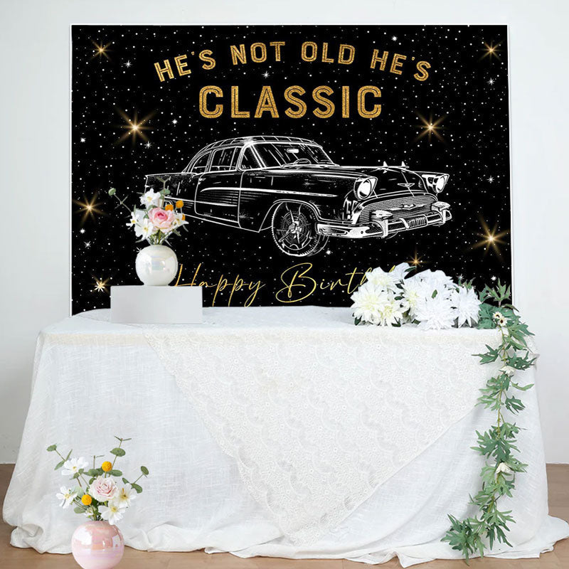 Lofaris Hes Classic Black Gold Car Birthday Party Backdrop