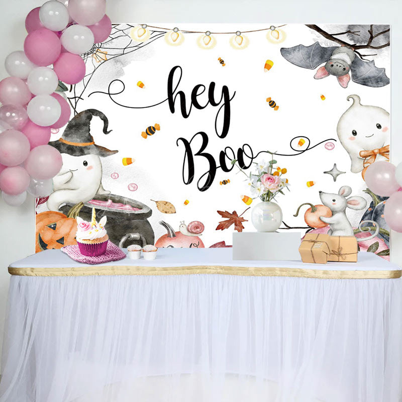 Lofaris Hey Boo Pumpkin Ghost Halloween Baby Shower Backdrop