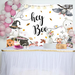 Lofaris Hey Boo Pumpkin Ghost Halloween Baby Shower Backdrop