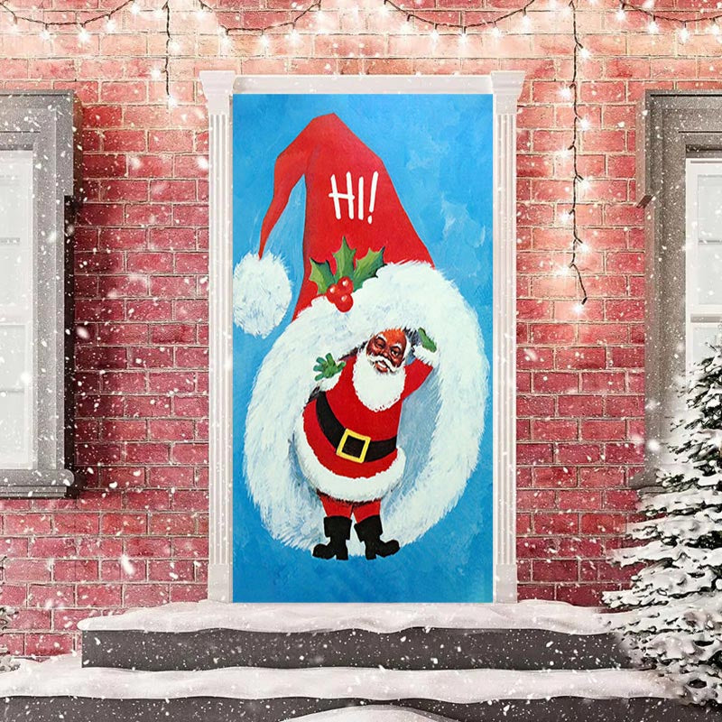 Lofaris Hi Christmas Big Hat Santa Claus Blue Door Cover
