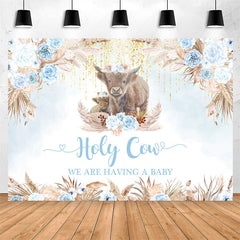 Lofaris Holy Cow Boho Light Blue Flower Baby Shower Backdrop