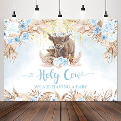 Lofaris Holy Cow Boho Light Blue Flower Baby Shower Backdrop