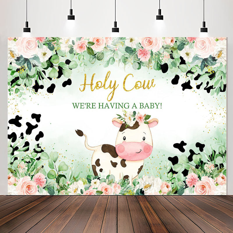 Lofaris Holy Cow Green Plant Floral Baby Shower Backdrop