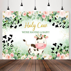 Lofaris Holy Cow Green Plant Floral Baby Shower Backdrop