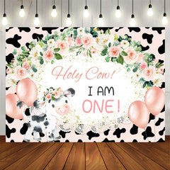 Lofaris Holy Cow I Am One Floral Lace 1st Birthday Backdrop