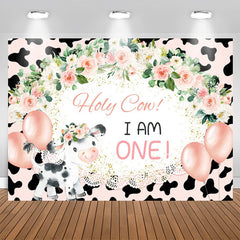 Lofaris Holy Cow I Am One Floral Lace 1st Birthday Backdrop