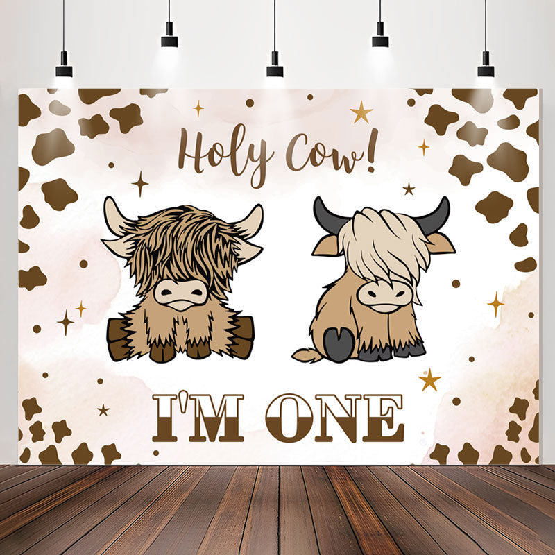 Lofaris Holy Cow Im One Brown Happy 1st Birthday Backdrop