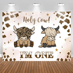 Lofaris Holy Cow Im One Brown Happy 1st Birthday Backdrop