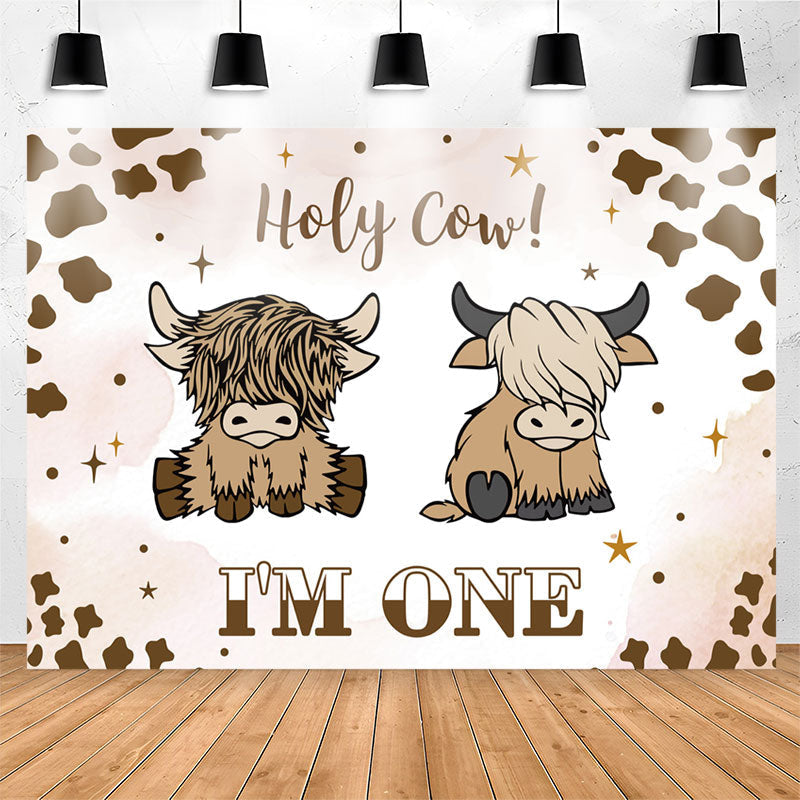 Lofaris Holy Cow Im One Brown Happy 1st Birthday Backdrop