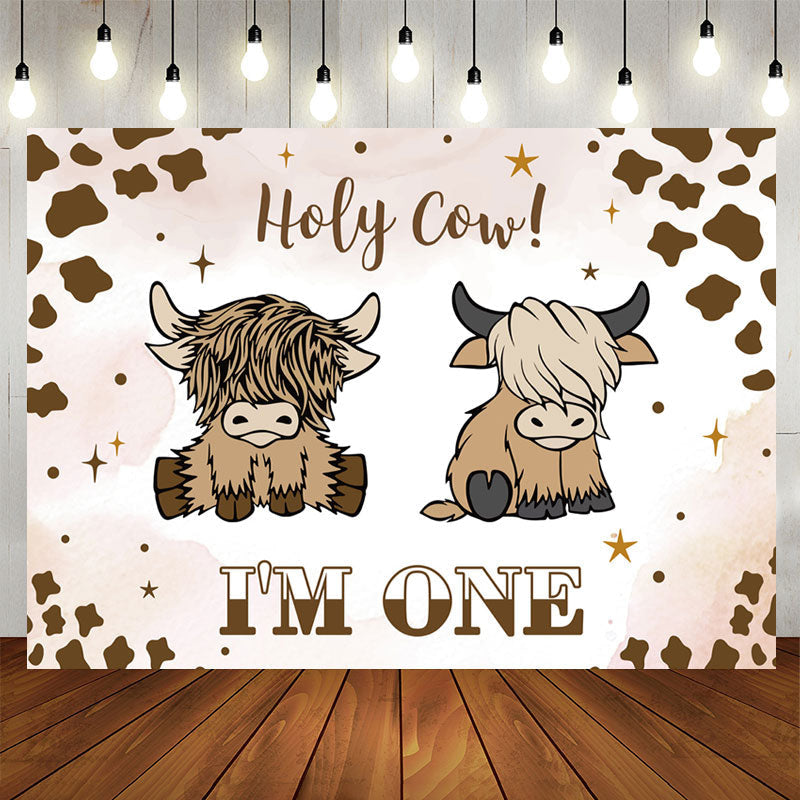 Lofaris Holy Cow Im One Brown Happy 1st Birthday Backdrop