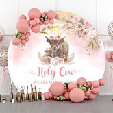 Lofaris Holy Cow Pink Boho Floral Round Baby Shower Backdrop