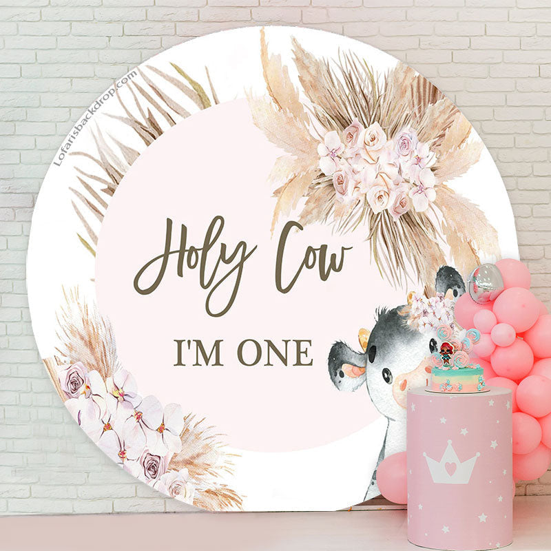 Lofaris Holy Cow Pink Floral Circle Backdrop For 1St Birthday