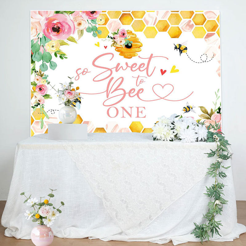 Lofaris Honeycomb Pink Floral Bees 1st Birthday Backdrop