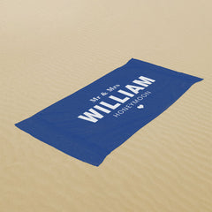 Lofaris Honeymoon Custom Name Navy Blue Beach Towel