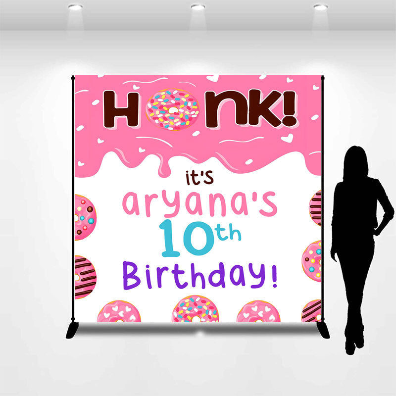 Lofaris Honk Pink Candy Donuts Custom 10Th Birthday Backdrop