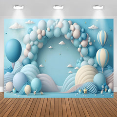 Lofaris Hot Air Balloon Blue cake smash Birthday Backdrop