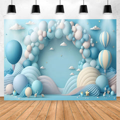 Lofaris Hot Air Balloon Blue cake smash Birthday Backdrop