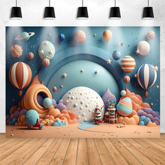 Lofaris Hot Air Balloon Blue Planet Star Birthday Backdrop