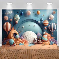 Lofaris Hot Air Balloon Blue Planet Star Birthday Backdrop