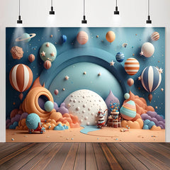 Lofaris Hot Air Balloon Blue Planet Star Birthday Backdrop