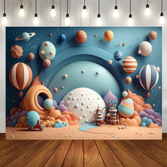 Lofaris Hot Air Balloon Blue Planet Star Birthday Backdrop