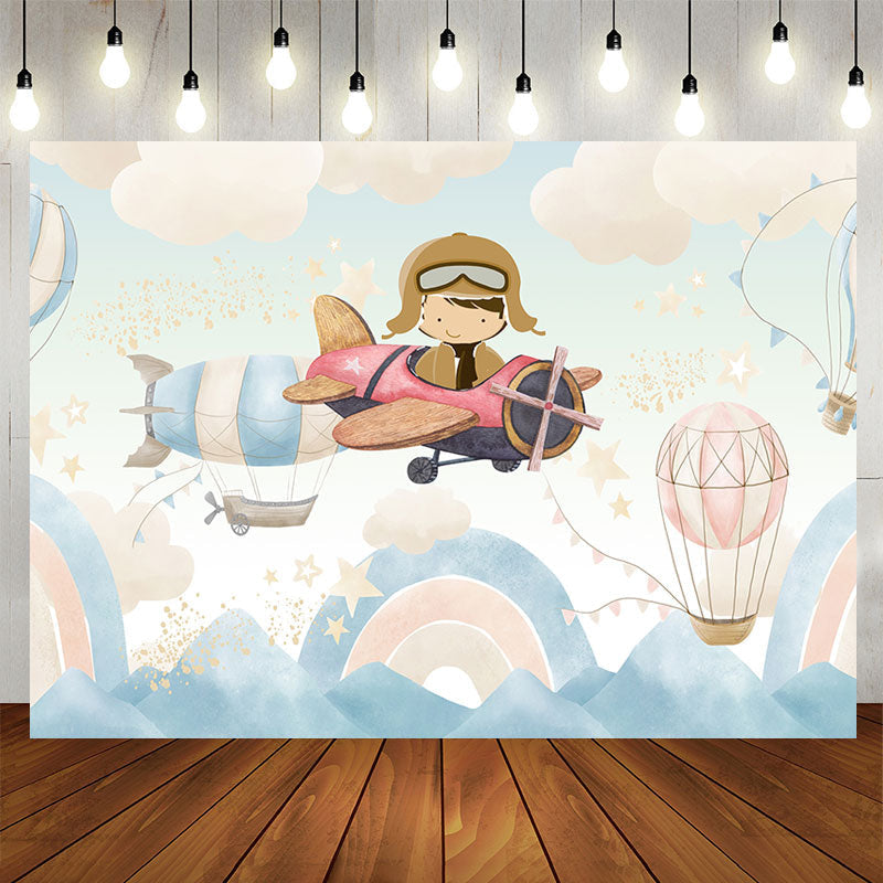 Lofaris Hot Air Balloon Pilot Birthday Backdrop For Boy