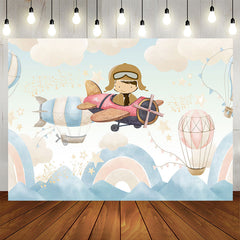 Lofaris Hot Air Balloon Pilot Birthday Backdrop For Boy