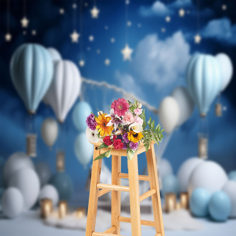 Lofaris Hot Air Balloons Night Birthday Cake Smash Backdrop