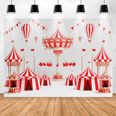 Lofaris Hot Air Balloons Red White Circus Birthday Backdrop