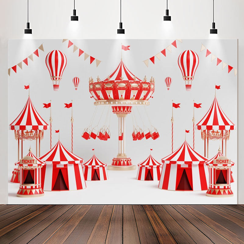 Lofaris Hot Air Balloons Red White Circus Birthday Backdrop