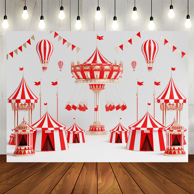 Lofaris Hot Air Balloons Red White Circus Birthday Backdrop